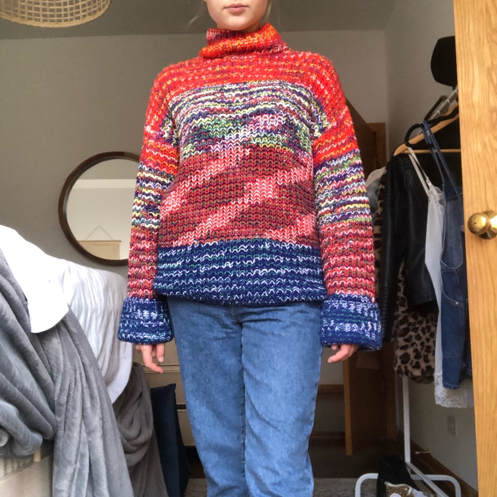 Colorful Knit Turtle Neck Sweater